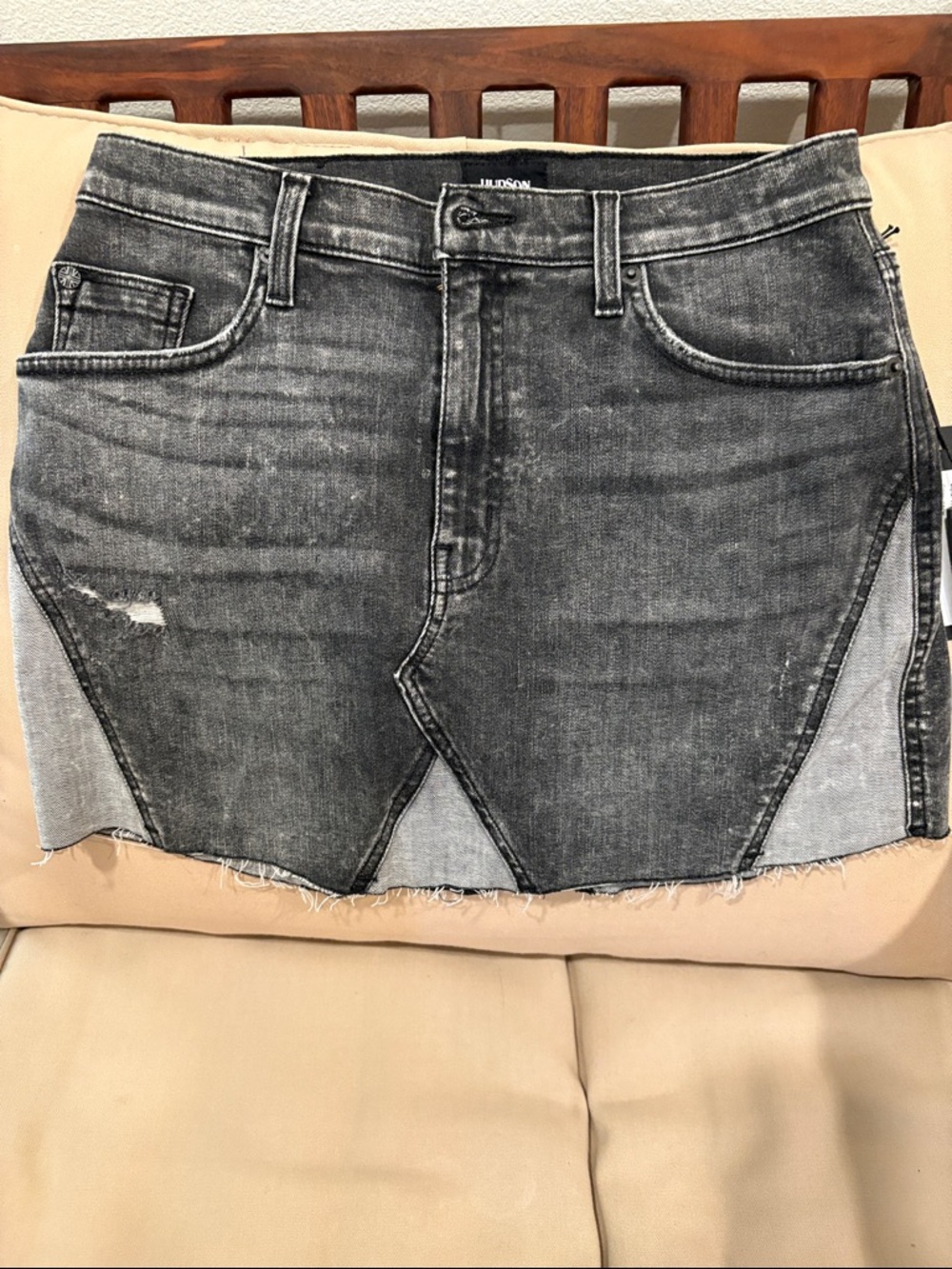 Hudson The Viper  Jeans Gray Black Washed Denim Mini Skirt with Contrast Panels